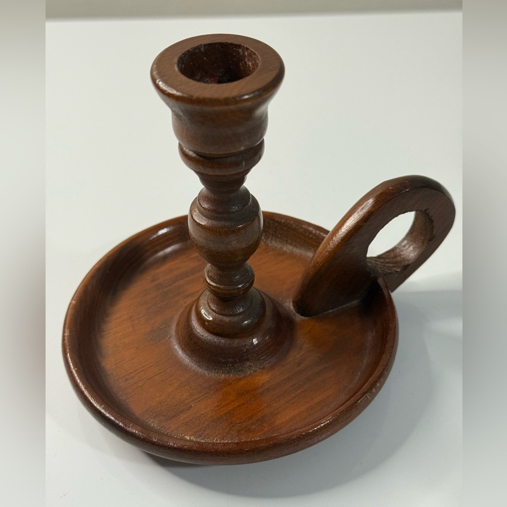 Vintage Rustic Brown Hand Carved Wooden Candle Holder from the 70’s
